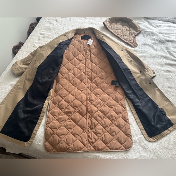 New Coach Quilted Long Trench Coat in Classic Khaki - Picture 4 of 15
